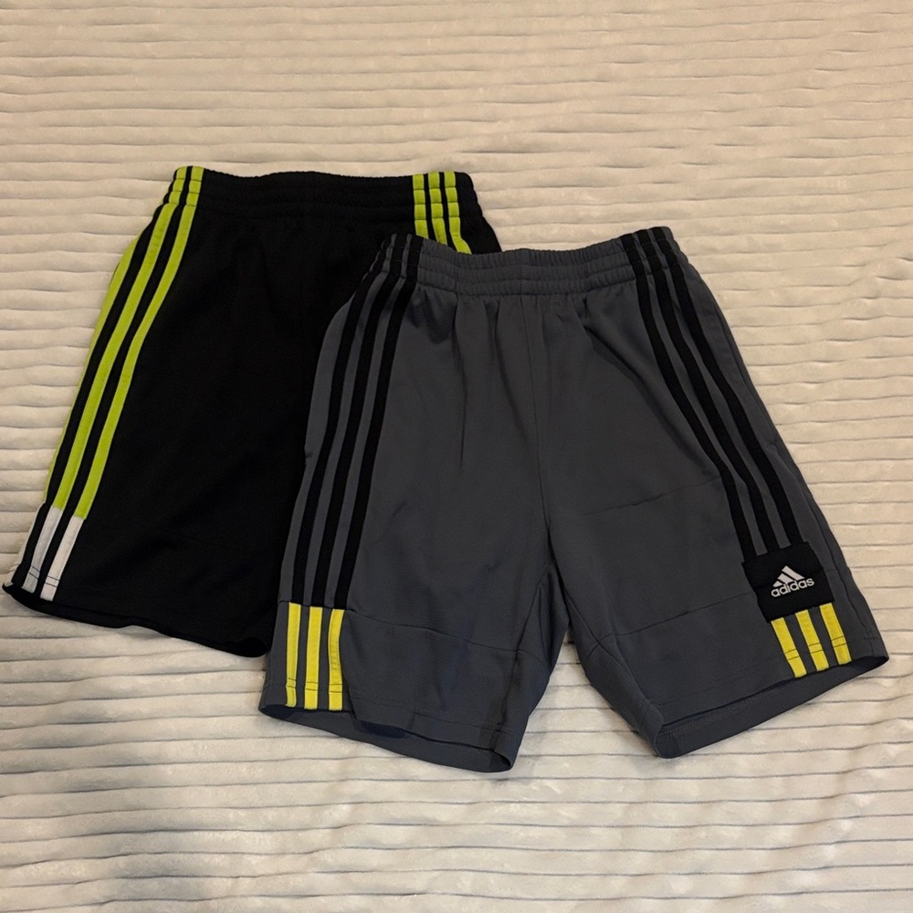 Boys Adidas Black and Gray Shorts with Yellow Stripes Set